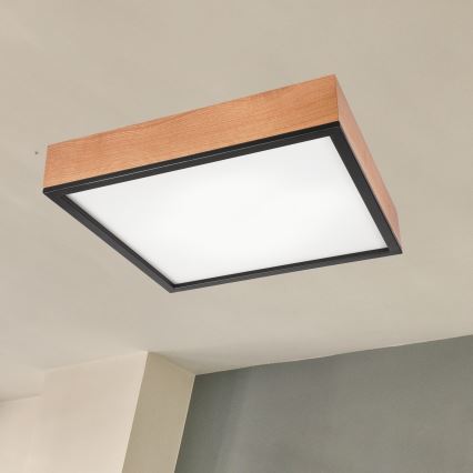 Griestu lampa OAK SQUARE 4xE27/15W/230V 48x48 cm ozols/melna