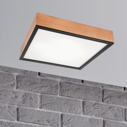 Griestu lampa OAK SQUARE 4xE27/15W/230V 48x48 cm ozols/melna