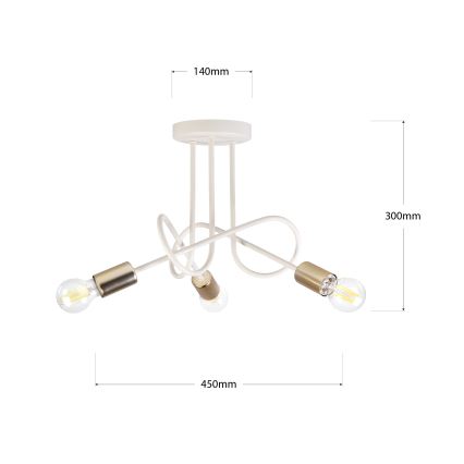 Griestu lampa OXFORD, virsmas montāža, 3xE27/15W/230V, misiņš/balts