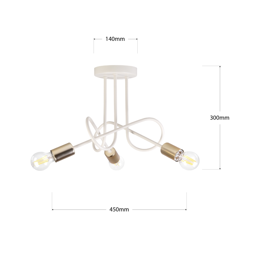 Griestu lampa OXFORD, virsmas montāža, 3xE27/15W/230V, misiņš/balts