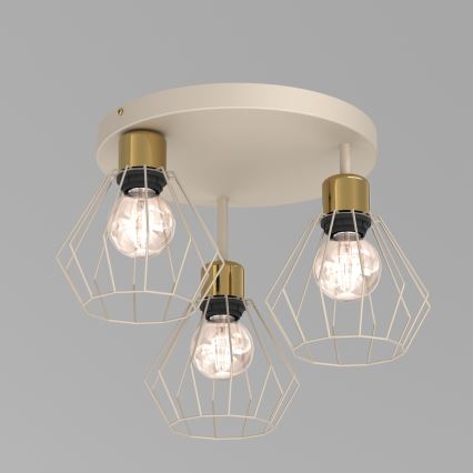 Griestu lampa PARKLA 3xE27/15W/230V bēša/zelta