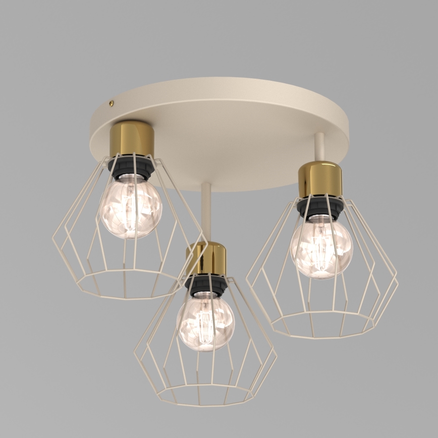 Griestu lampa PARKLA 3xE27/15W/230V bēša/zelta