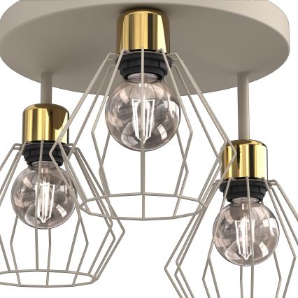Griestu lampa PARKLA 3xE27/15W/230V bēša/zelta