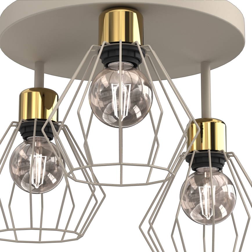 Griestu lampa PARKLA 3xE27/15W/230V bēša/zelta