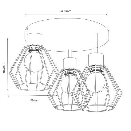 Griestu lampa PARKLA 3xE27/15W/230V bēša/zelta