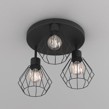 Griestu lampa PARKLA 3xE27/15W/230V melna