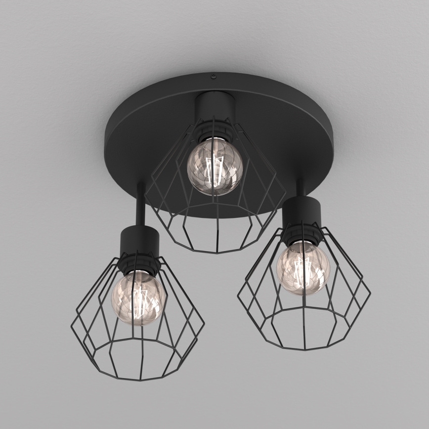 Griestu lampa PARKLA 3xE27/15W/230V melna