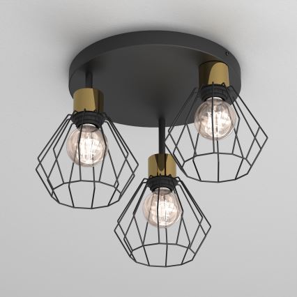 Griestu lampa PARKLA 3xE27/15W/230V melna/zelta