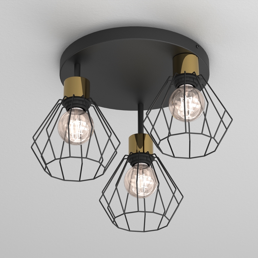 Griestu lampa PARKLA 3xE27/15W/230V melna/zelta