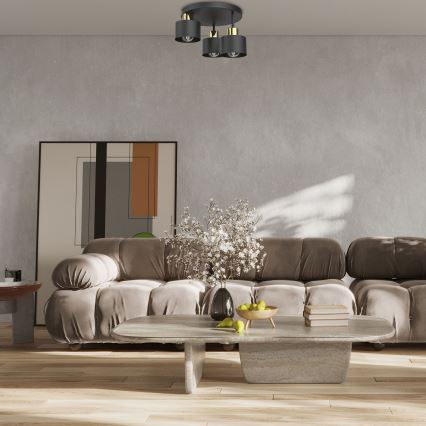 Griestu lampa PARKLA 3xE27/15W/230V melna/zelta