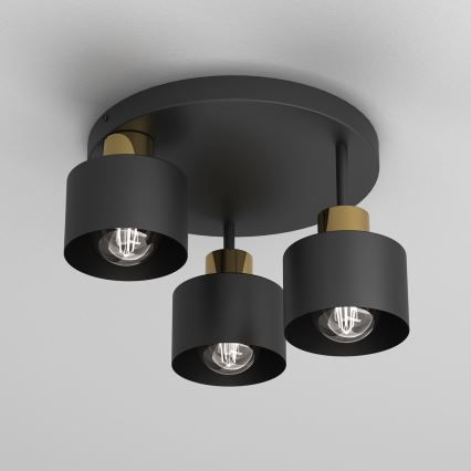 Griestu lampa PARKLA 3xE27/15W/230V melna/zelta