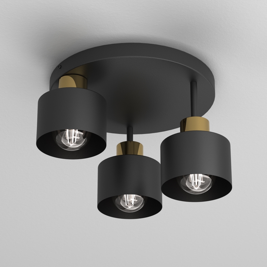 Griestu lampa PARKLA 3xE27/15W/230V melna/zelta