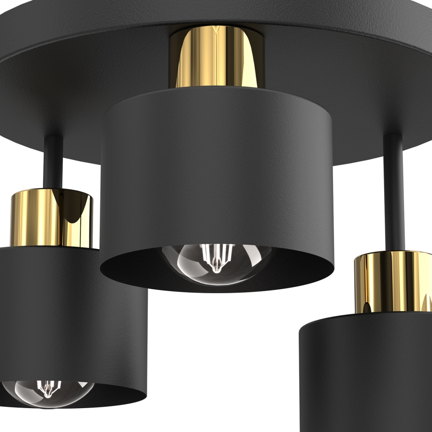 Griestu lampa PARKLA 3xE27/15W/230V melna/zelta