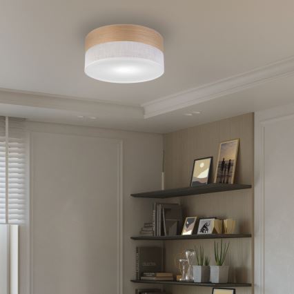 Griestu lampa SIRJA WOOD 1xE27/15W/230V d. 35 cm balta/ozols
