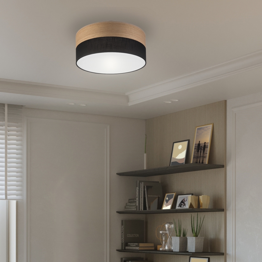 Griestu lampa SIRJA WOOD 1xE27/15W/230V d. 35 cm melna/ozols