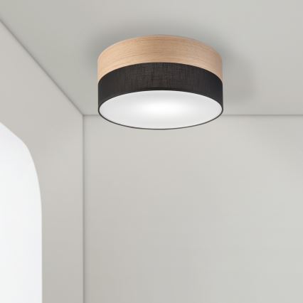 Griestu lampa SIRJA WOOD 1xE27/15W/230V d. 35 cm melna/ozols
