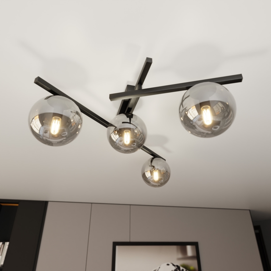 Griestu lampa SMART 4xE14/10W/230V melna/pelēka