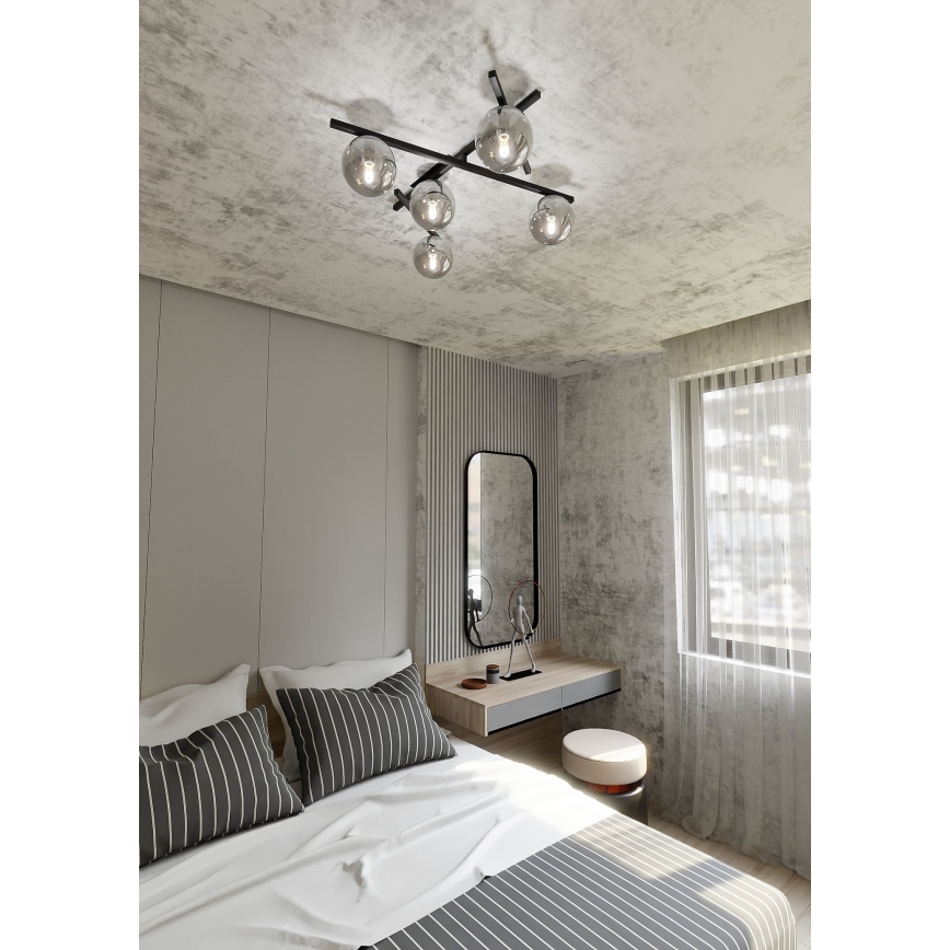 Griestu lampa SMART 5xE14/10W/230V melna/pelēka
