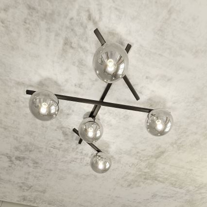 Griestu lampa SMART 5xE14/10W/230V melna/pelēka