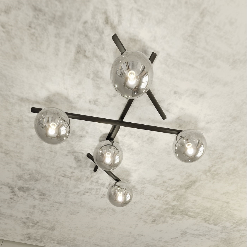 Griestu lampa SMART 5xE14/10W/230V melna/pelēka