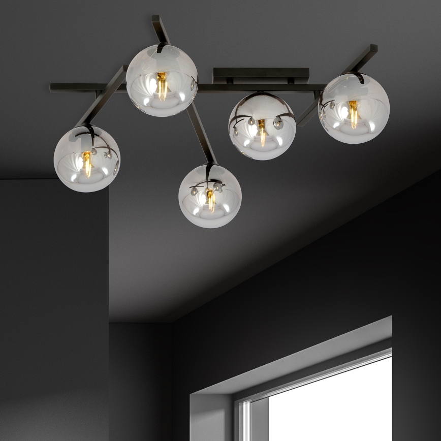 Griestu lampa SMART 5xE14/10W/230V melna/pelēka