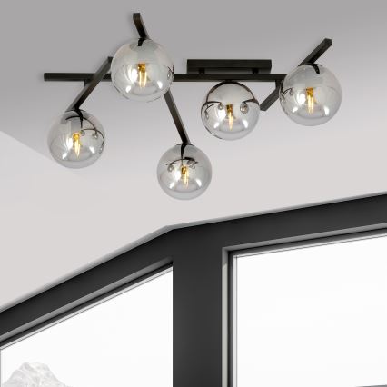 Griestu lampa SMART 5xE14/10W/230V melna/pelēka