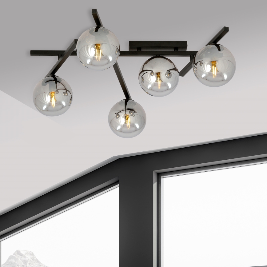 Griestu lampa SMART 5xE14/10W/230V melna/pelēka