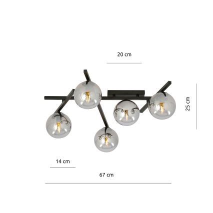 Griestu lampa SMART 5xE14/10W/230V melna/pelēka