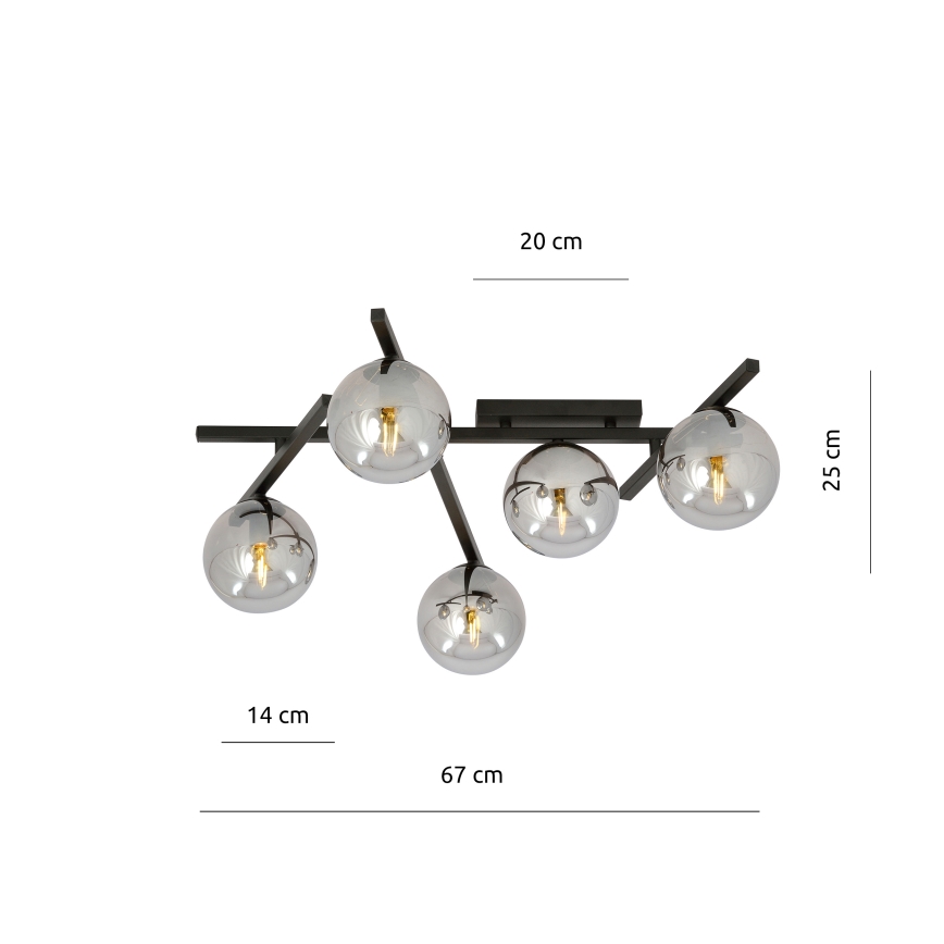 Griestu lampa SMART 5xE14/10W/230V melna/pelēka