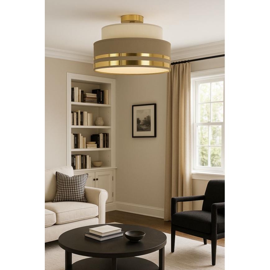 Griestu lampa TAMI 1xE27/60W/230V bēša/brūna/zelta