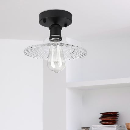 Griestu lampa TRISH virsmas montāžai 1xE27/15W/230V melna/caurspīdīga