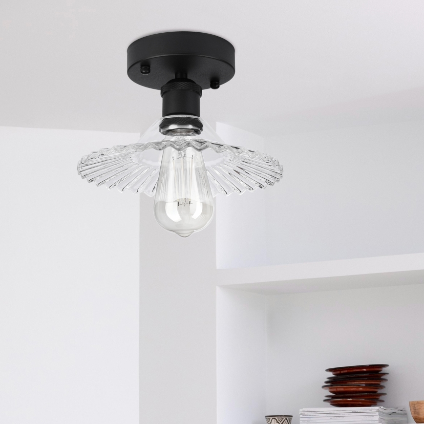 Griestu lampa TRISH virsmas montāžai 1xE27/15W/230V melna/caurspīdīga