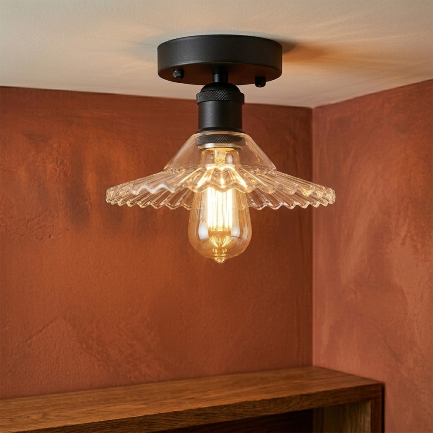 Griestu lampa TRISH virsmas montāžai 1xE27/15W/230V melna/caurspīdīga