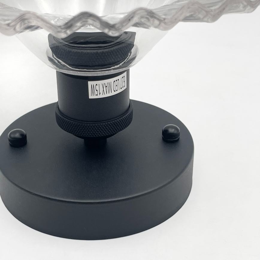 Griestu lampa TRISH virsmas montāžai 1xE27/15W/230V melna/caurspīdīga