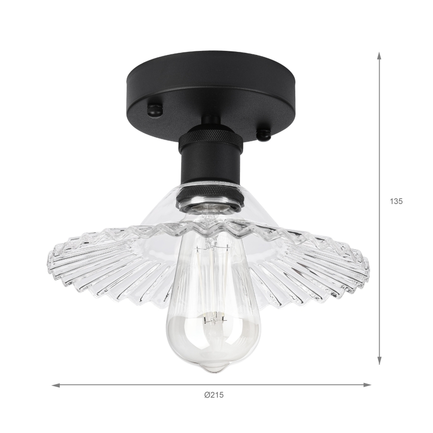 Griestu lampa TRISH virsmas montāžai 1xE27/15W/230V melna/caurspīdīga