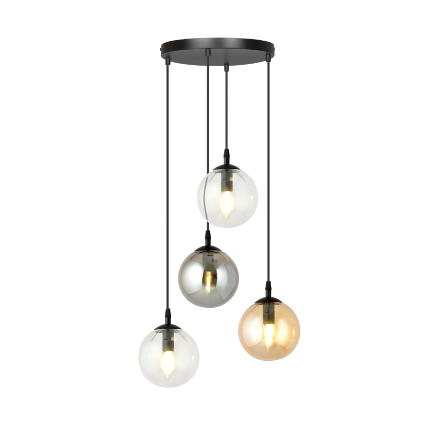 Pakaramais gaismeklis uz vada COSMO 4xE14/10W/230V Ø 40 cm melns/caurspīdīgs/dūmotais melns/bēšs