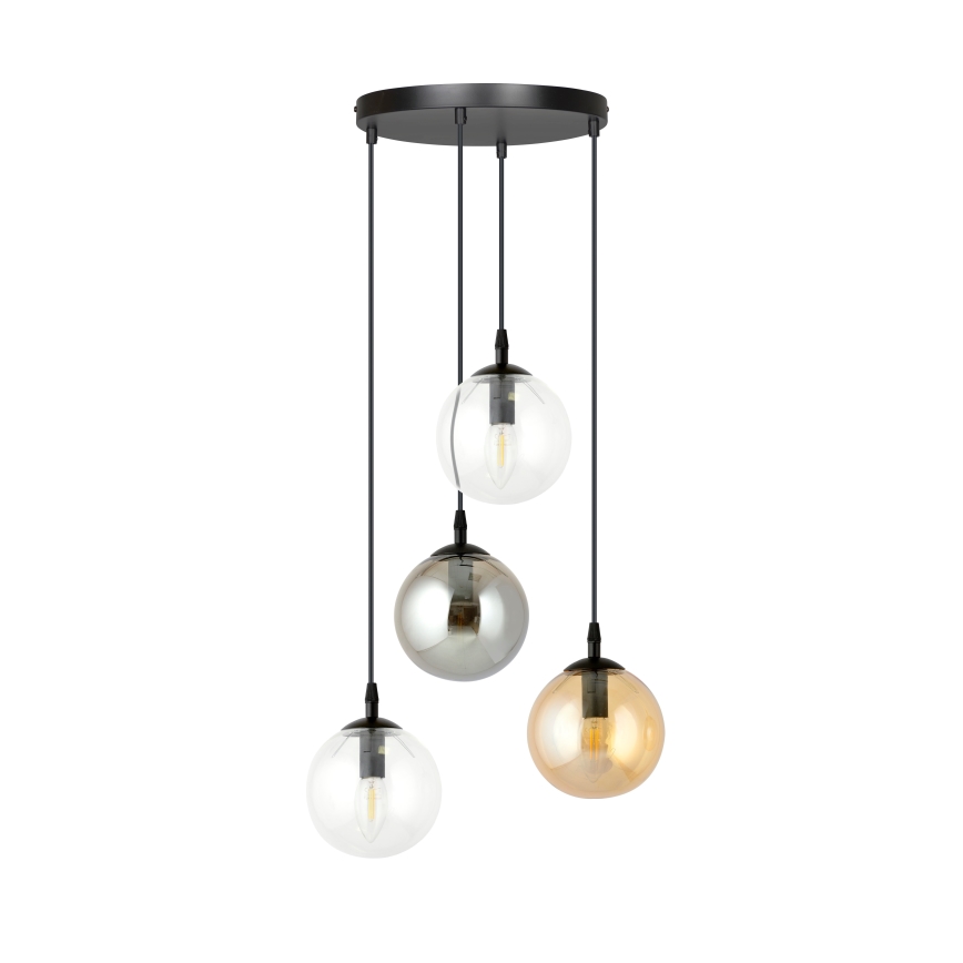 Pakaramais gaismeklis uz vada COSMO 4xE14/10W/230V Ø 40 cm melns/caurspīdīgs/dūmotais melns/bēšs