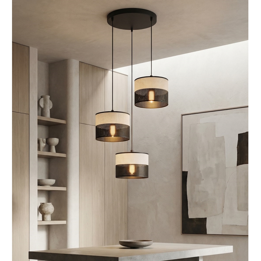 Griestu lampa uz troses KARBON 3xE27/15W/230V melna/pelēka