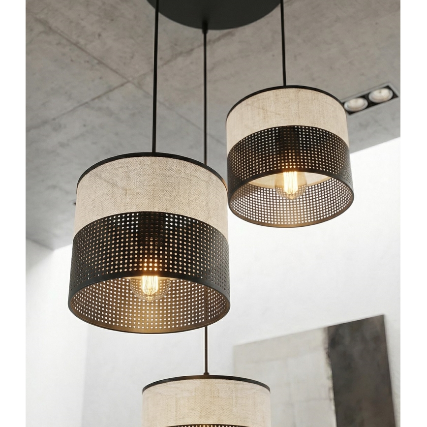 Griestu lampa uz troses KARBON 3xE27/15W/230V melna/pelēka