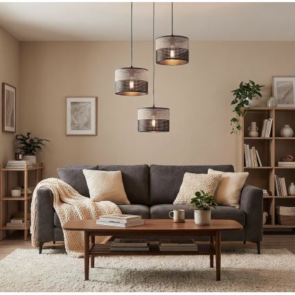 Griestu lampa uz troses KARBON 3xE27/15W/230V melna/pelēka