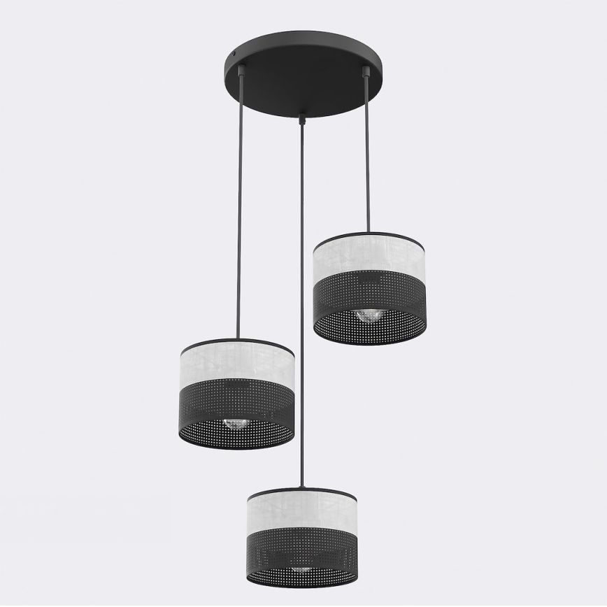 Griestu lampa uz troses KARBON 3xE27/15W/230V melna/pelēka
