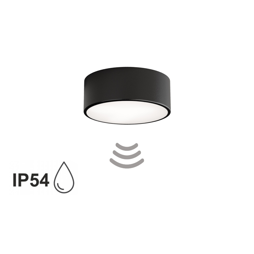 Griestu lampa vannas istabai ar sensoru CLEO 1xE27/24W/230V Ø 20 cm IP54 melna