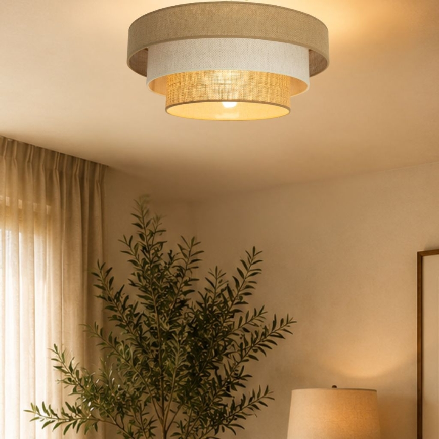 Griestu lampa WENTA, 1xE27/60W/230V, Ø 50 cm, džuta/krēmkrāsa
