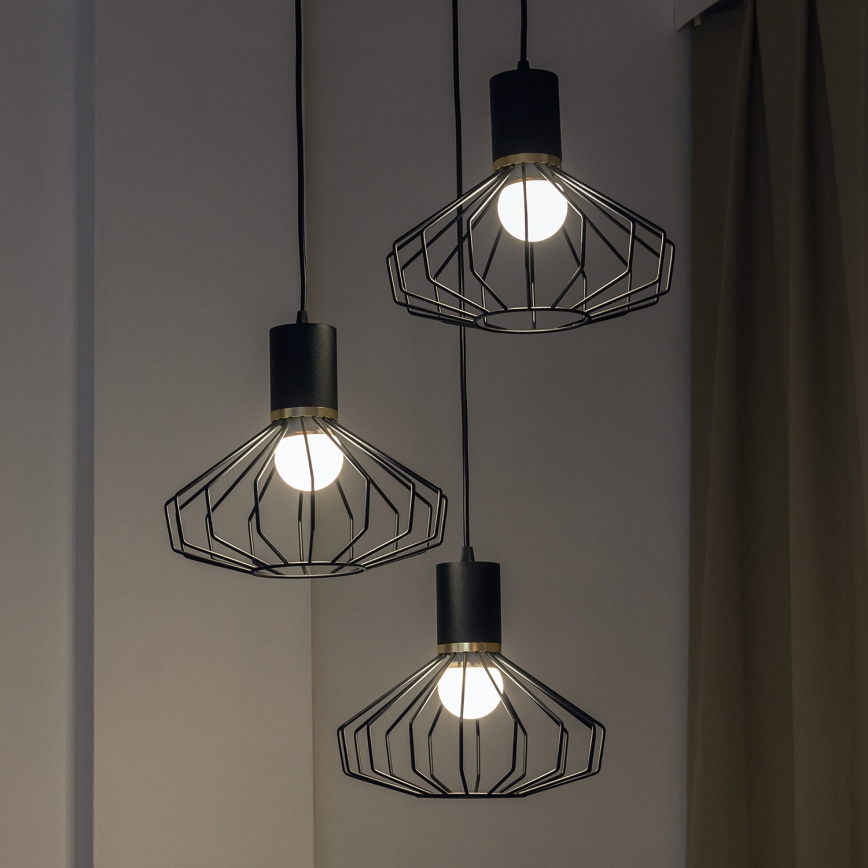 Griestu lustra ar vadu SOLANO 3xE27/15W/230V melna/zelta