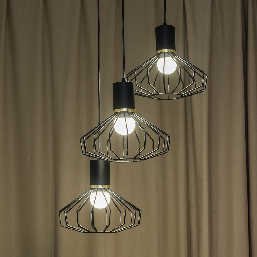 Griestu lustra ar vadu SOLANO 3xE27/15W/230V melna/zelta