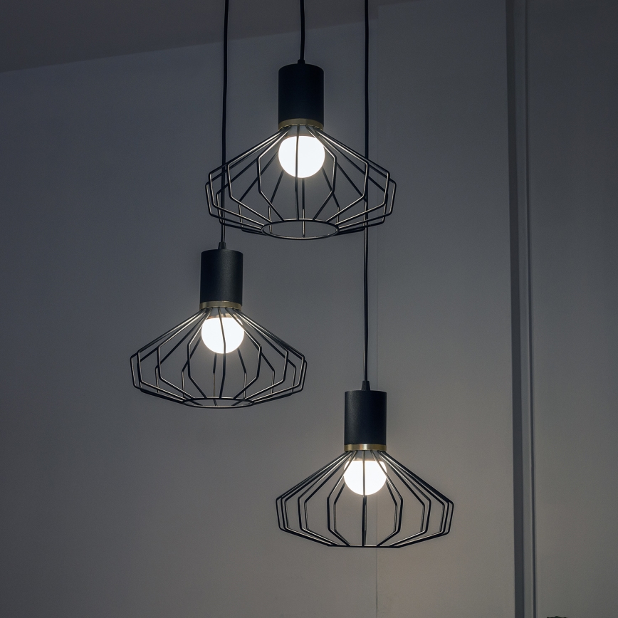 Griestu lustra ar vadu SOLANO 3xE27/15W/230V melna/zelta