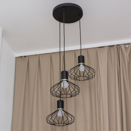 Griestu lustra ar vadu SOLANO 3xE27/15W/230V melna/zelta