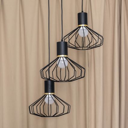 Griestu lustra ar vadu SOLANO 3xE27/15W/230V melna/zelta