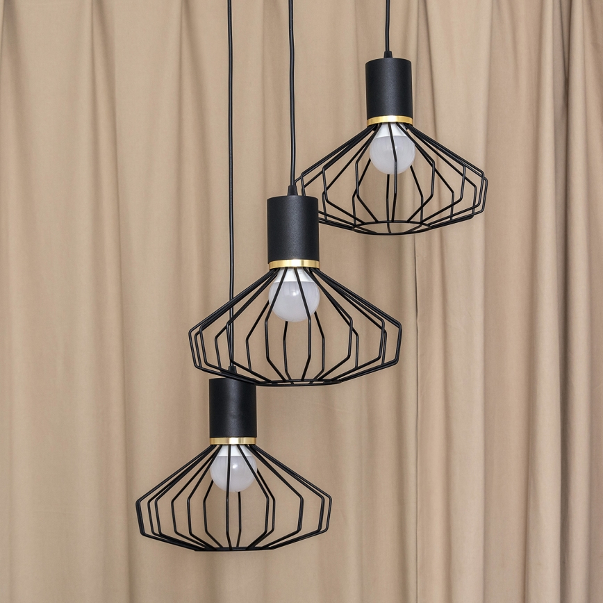 Griestu lustra ar vadu SOLANO 3xE27/15W/230V melna/zelta