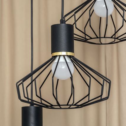 Griestu lustra ar vadu SOLANO 3xE27/15W/230V melna/zelta